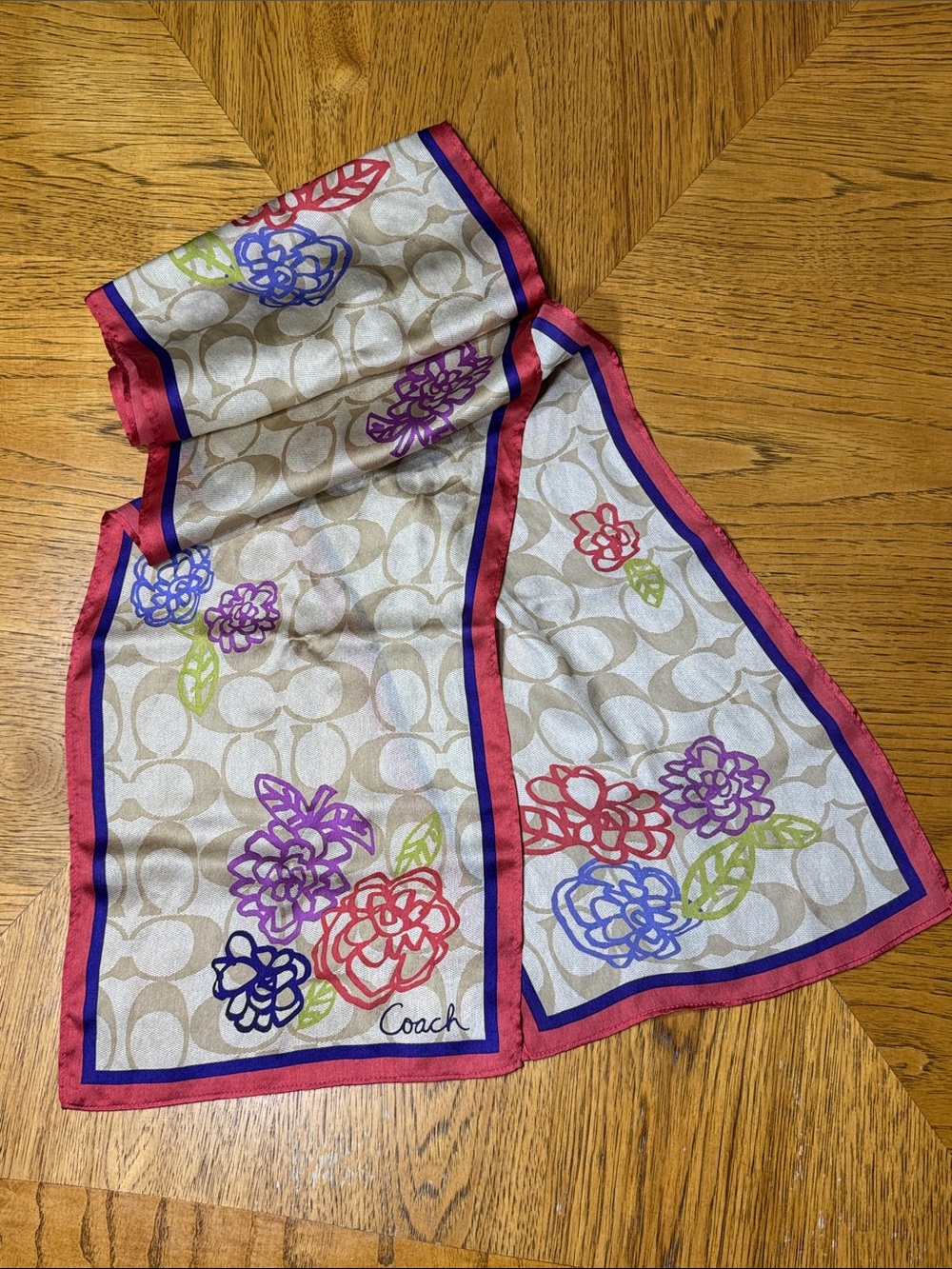 COACH POPPY DAISY SIGNATURE OBLONG SILK SCARF - Picture 2 of 5